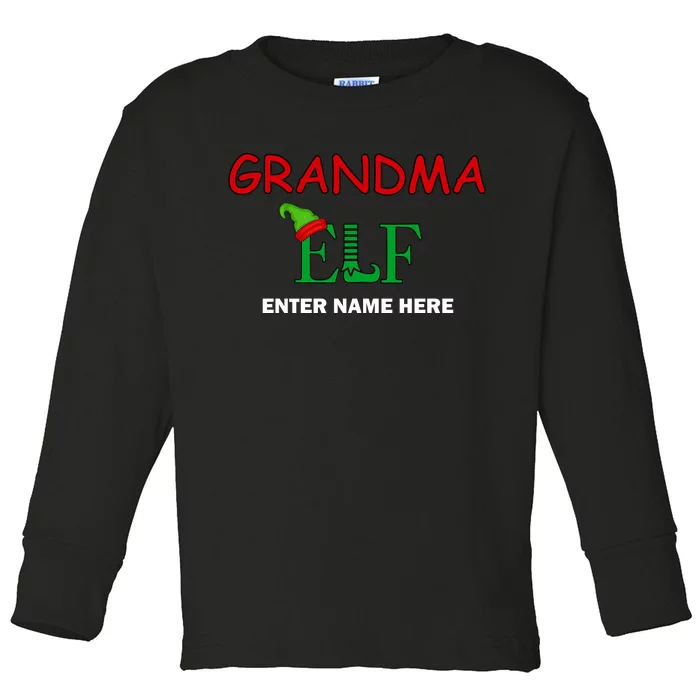 Personalize Grandma Elf Custom Family Matching Christmas Toddler Long Sleeve Shirt