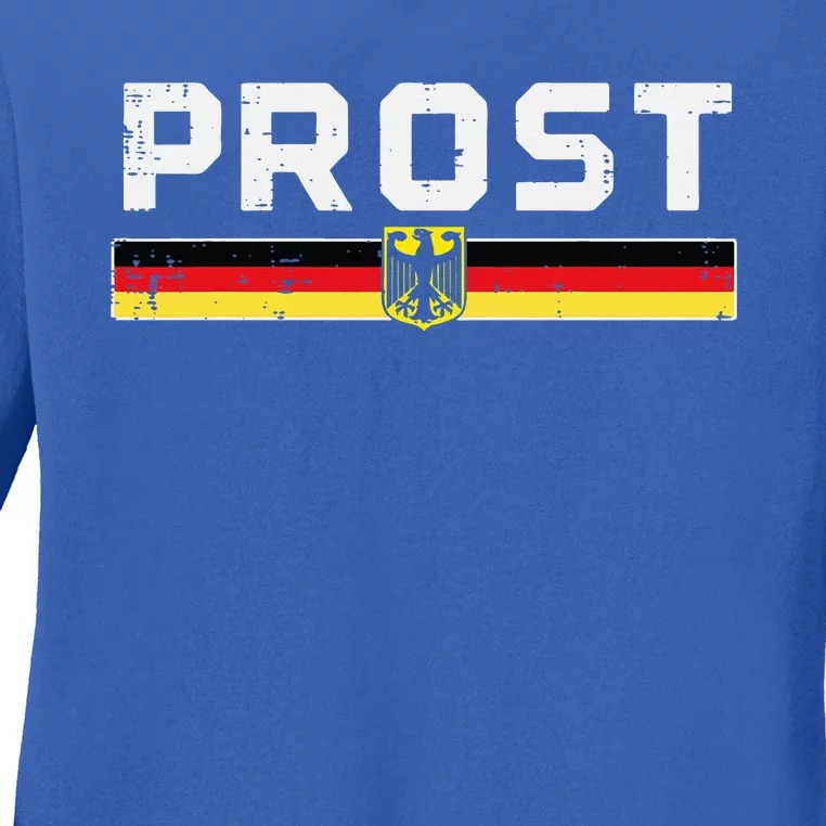 Prost German Flag Crest Eagle Bavarian Oktoberfest Ladies Long Sleeve Shirt