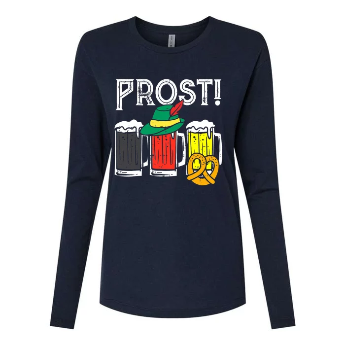 Prost German Flag Colors Hat Bavarian Oktoberfest Womens Cotton Relaxed Long Sleeve T-Shirt