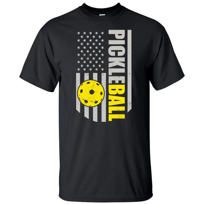 Pickleball Gift_American Flag Pickleball Paddle Tall T-Shirt