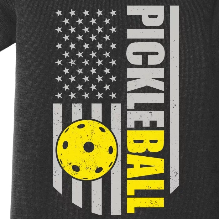 Pickleball Gift_American Flag Pickleball Paddle Baby Bodysuit