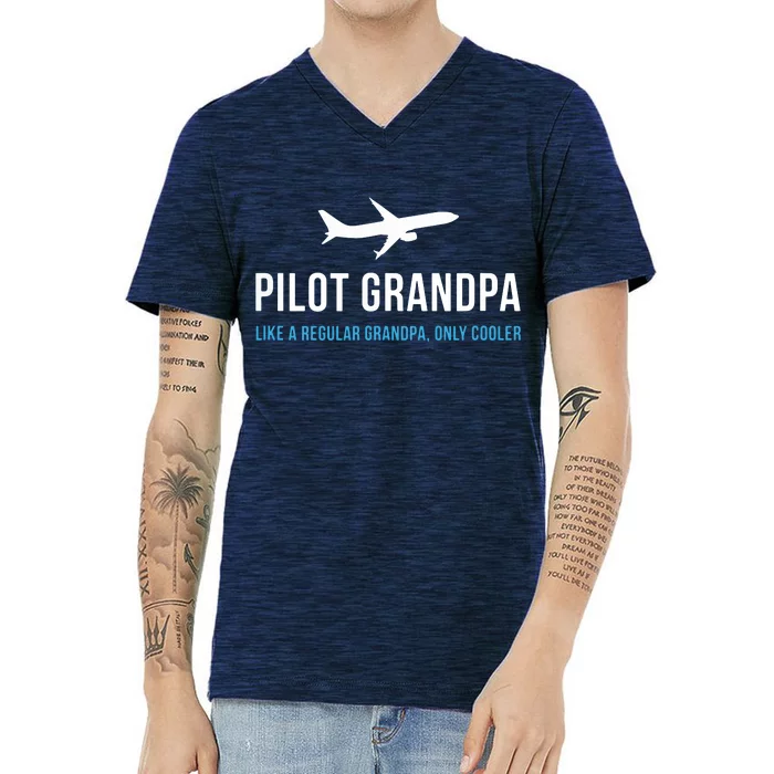 Pilot Grandpa Funny Cute Airplane Aviation Gift V-Neck T-Shirt