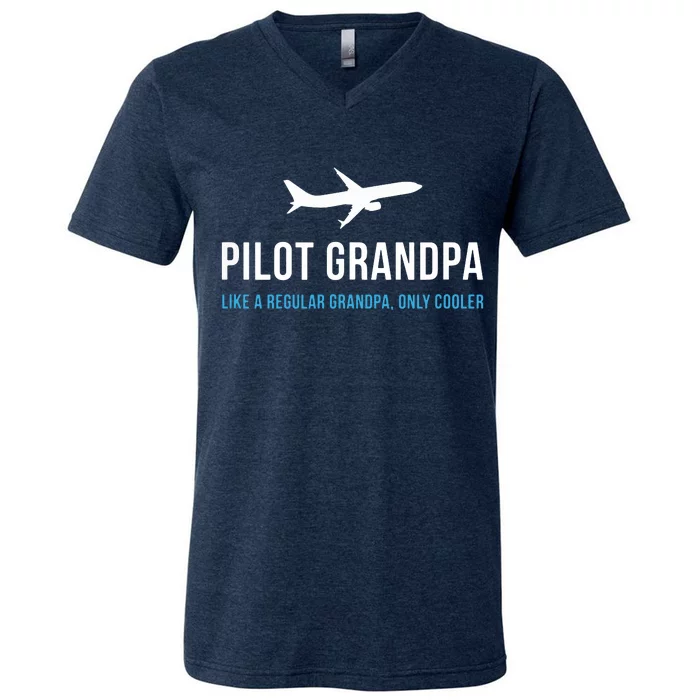 Pilot Grandpa Funny Cute Airplane Aviation Gift V-Neck T-Shirt