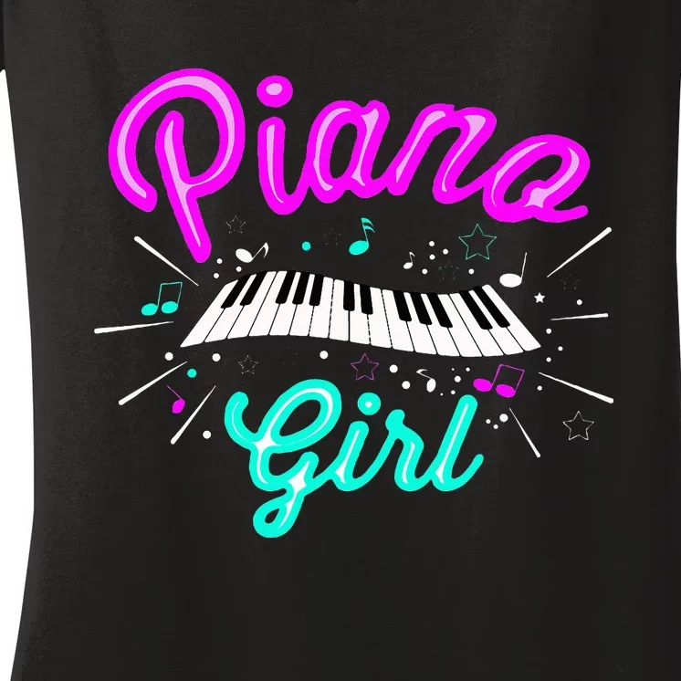 Piano Girl Funny Pianist Music Keyboardist Musician Outfit Women's V-Neck T-Shirt