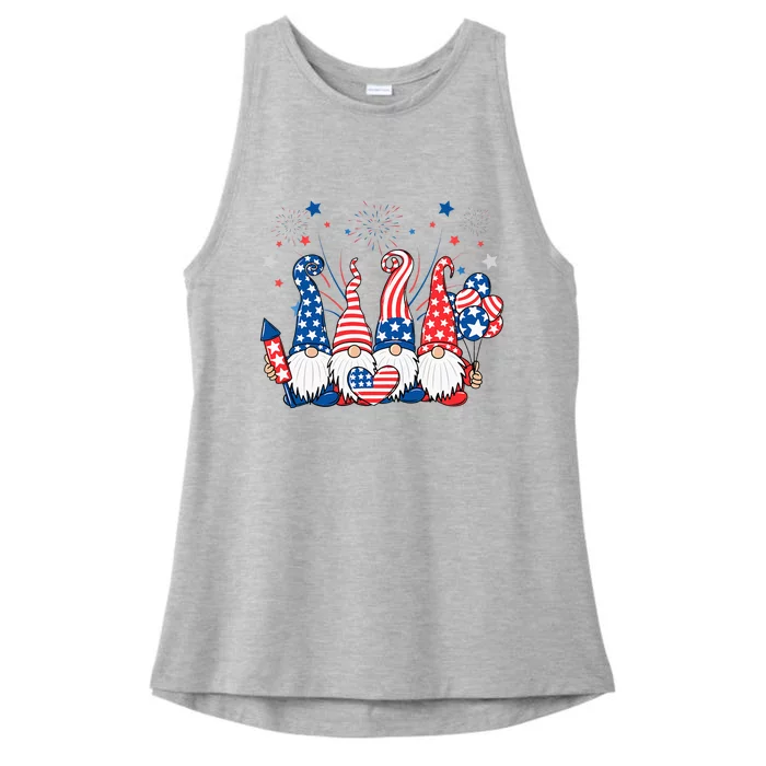 Patriotic Gnomes Fireworks USA Independence Day 4th Of July Ladies Tri-Blend Wicking Tank