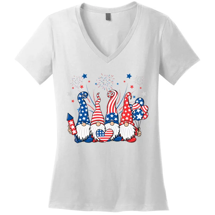 Patriotic Gnomes Fireworks USA Independence Day 4th Of July Women's V-Neck T-Shirt