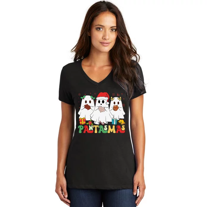 Pantasmas Ghost Funny Conchas Mexican Ghost Christmas Women's V-Neck T-Shirt