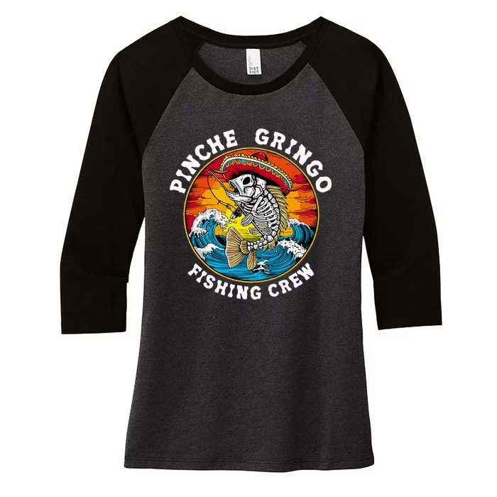 P.I.N.C.H.E Gringo Fishing Crew Mexican Skeleton Fishman Women's Tri-Blend 3/4-Sleeve Raglan Shirt