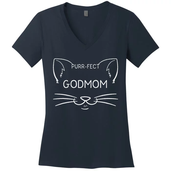 Purrfect Godmom Funny Cat Lover Godmother Kitty Owner Women's V-Neck T-Shirt