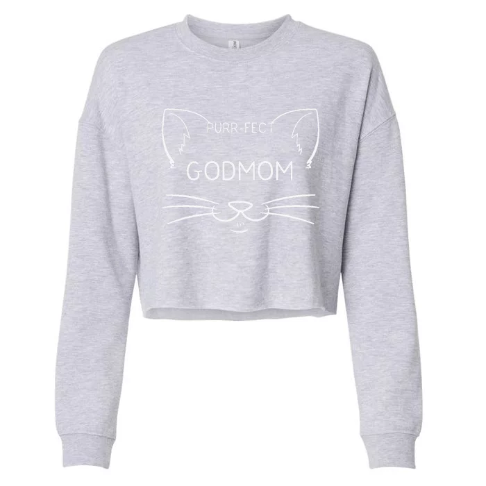 Purrfect Godmom Funny Cat Lover Godmother Kitty Owner Cropped Pullover Crew