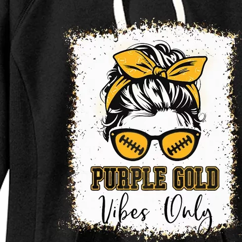 Purple Gold Football Mom Women Mother Football Vibes Women's Fleece Hoodie