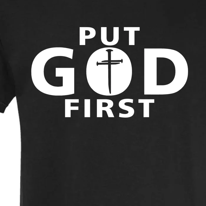 Put God First Christian 3 Nails Cross Catholic Jesus Christ Garment-Dyed Heavyweight T-Shirt