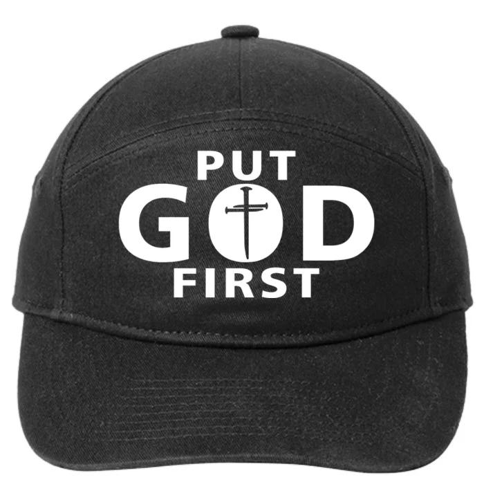 Put God First Christian 3 Nails Cross Catholic Jesus Christ 7-Panel Snapback Hat