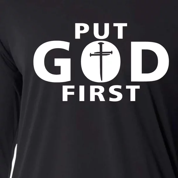 Put God First Christian 3 Nails Cross Catholic Jesus Christ Cooling Performance Long Sleeve Crew