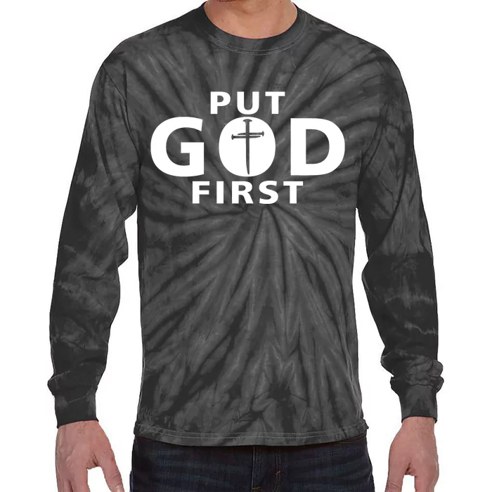 Put God First Christian 3 Nails Cross Catholic Jesus Christ Tie-Dye Long Sleeve Shirt