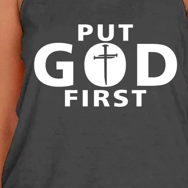 Put God First Christian 3 Nails Cross Catholic Jesus Christ Women's Knotted Racerback Tank