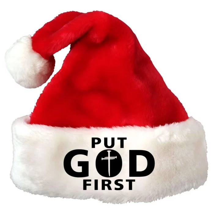 Put God First Christian 3 Nails Cross Catholic Jesus Christ Premium Christmas Santa Hat