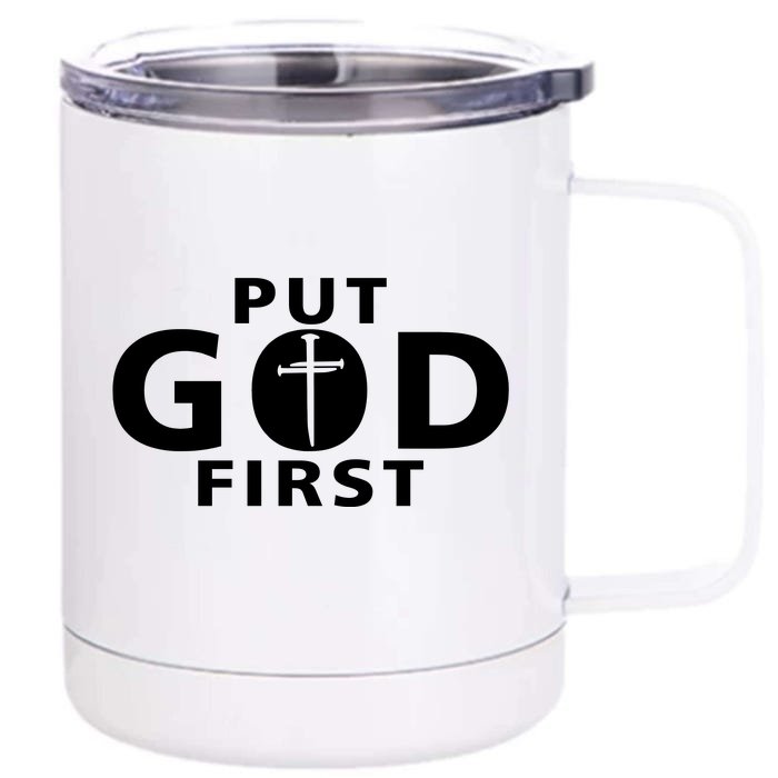 Put God First Christian 3 Nails Cross Catholic Jesus Christ Front & Back 12oz Stainless Steel Tumbler Cup