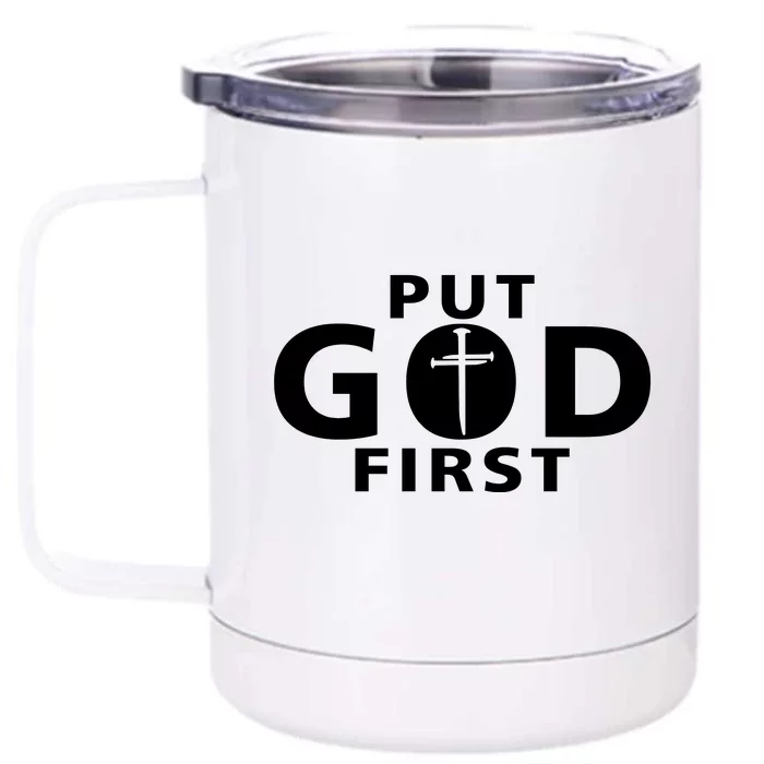 Put God First Christian 3 Nails Cross Catholic Jesus Christ Front & Back 12oz Stainless Steel Tumbler Cup