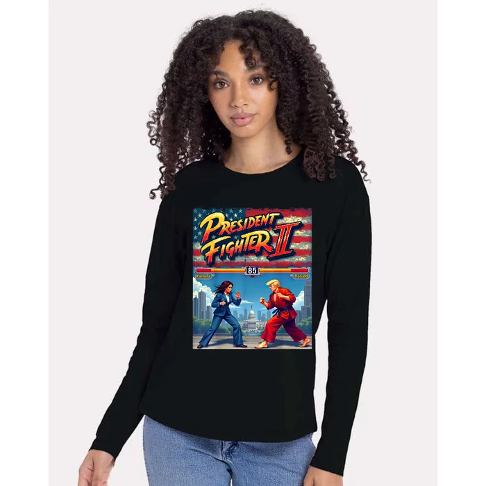 Political Game Fight Parody Kamala Vs Donald Retro Womens Cotton Relaxed Long Sleeve T-Shirt