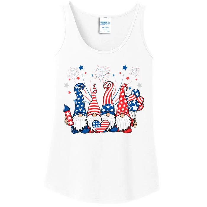 Patriotic Gnomes Fireworks USA Independence Day 4th Of July Ladies Essential Tank