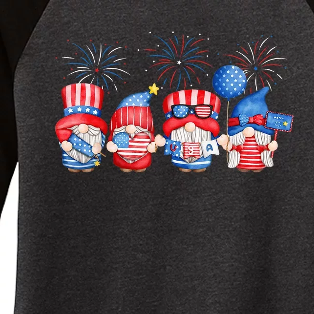 Patriotic Gnomes Fireworks USA Independence Day 4th Of July Women's Tri-Blend 3/4-Sleeve Raglan Shirt