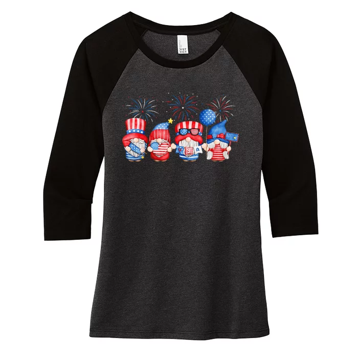 Patriotic Gnomes Fireworks USA Independence Day 4th Of July Women's Tri-Blend 3/4-Sleeve Raglan Shirt