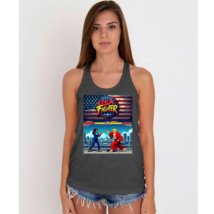 Political Game Fight Parody Kamala Vs Donald Retro Women's Knotted Racerback Tank