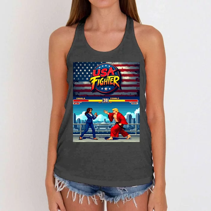 Political Game Fight Parody Kamala Vs Donald Retro Women's Knotted Racerback Tank