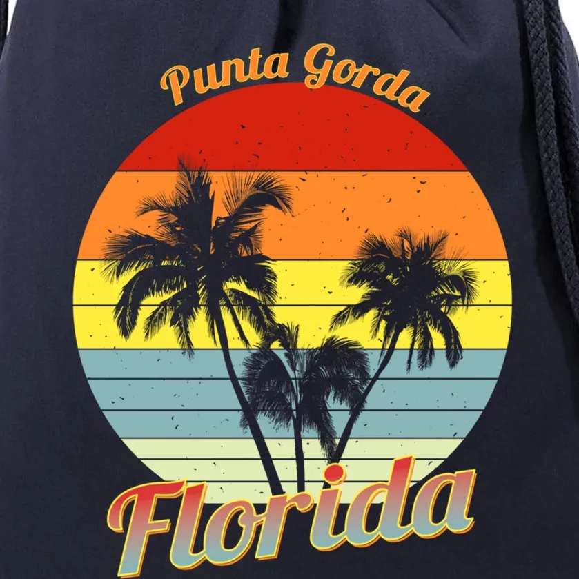 Punta Gorda Florida Retro Tropical Palm Trees Vacation Cute Gift Drawstring Bag