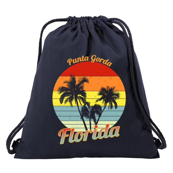 Punta Gorda Florida Retro Tropical Palm Trees Vacation Cute Gift Drawstring Bag