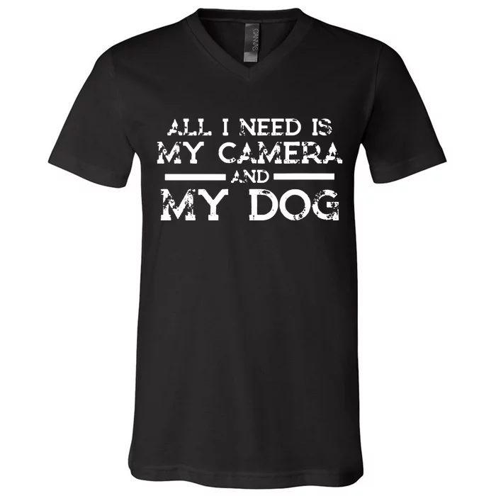 Photographer Gift Funny Photography Fan Camera And Dog V-Neck T-Shirt