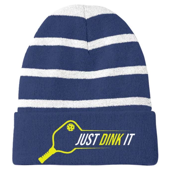 Pickleball Gift Funny Just Dink It Pickleball Striped Beanie with Solid Band