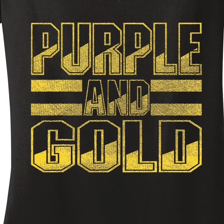 Purple & Gold Game Day Group For High School Football Women's V-Neck T-Shirt