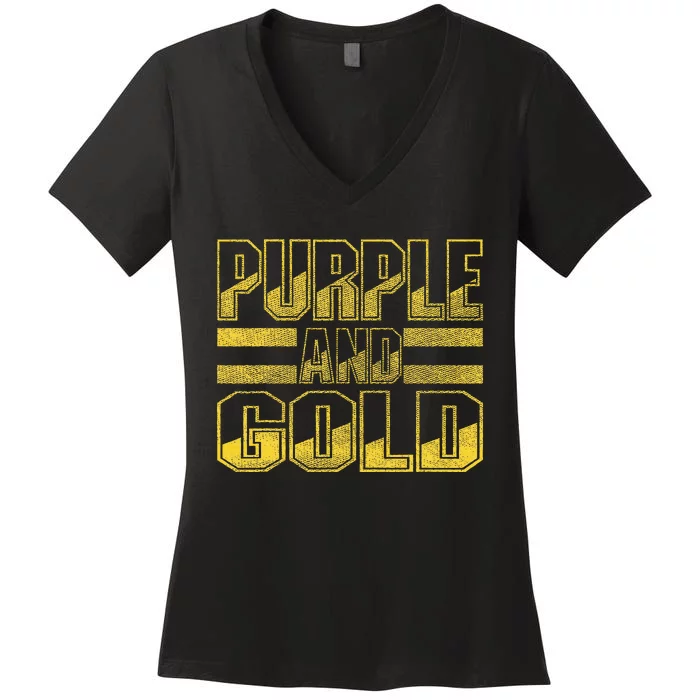 Purple & Gold Game Day Group For High School Football Women's V-Neck T-Shirt