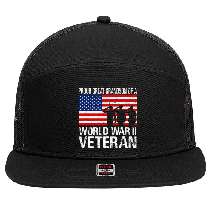 Proud Great Grandson of a WW II Veteran Family Matching Vet 7 Panel Mesh Trucker Snapback Hat