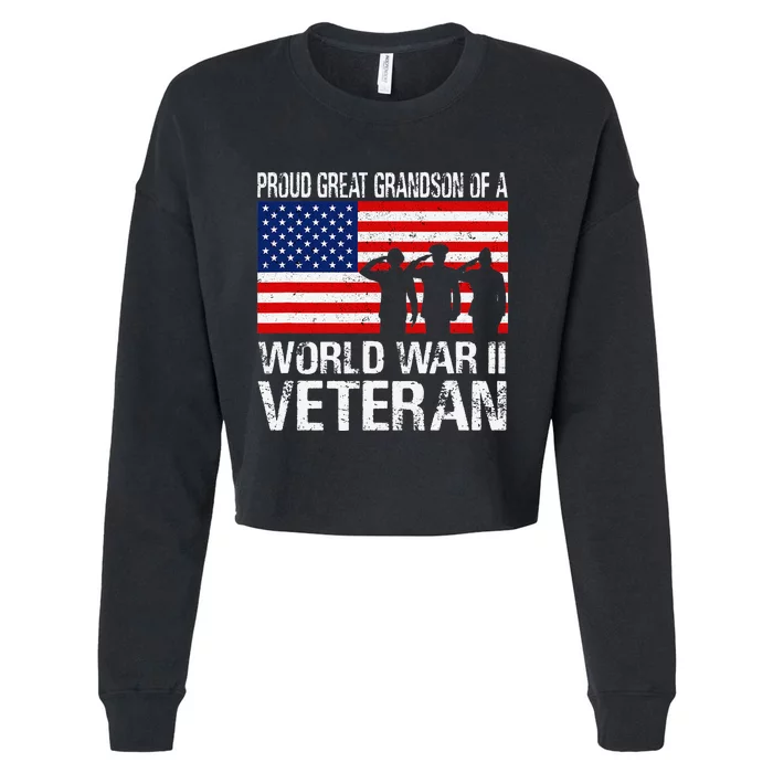 Proud Great Grandson of a WW II Veteran Family Matching Vet Cropped Pullover Crew