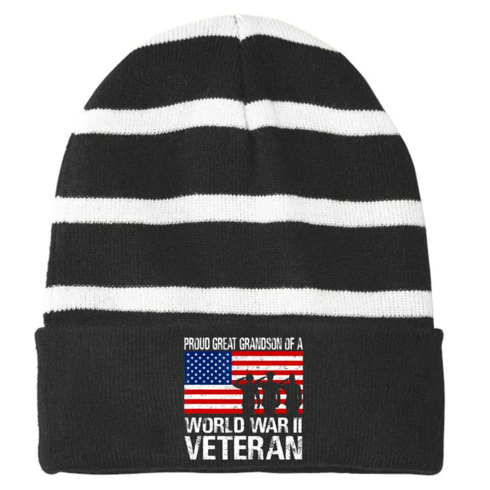 Proud Great Grandson Of A Ww Ii Veteran Family Matching Vet Striped Beanie with Solid Band