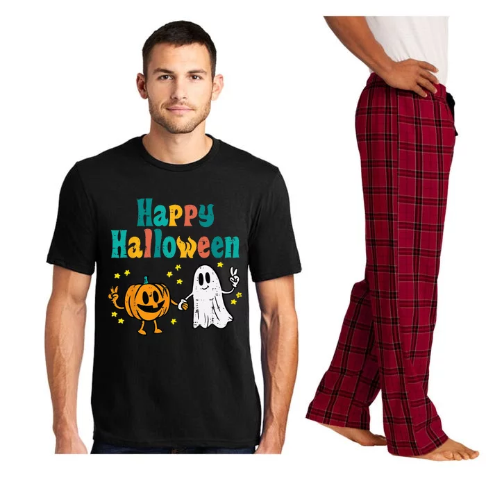 Pumpkin Ghost Happy Halloween Retro Groovy Vintage Pajama Set