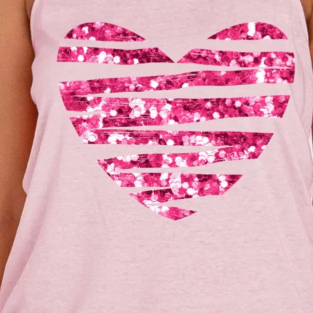 Pink Glitter Heart Cute Gift Women's Knotted Racerback Tank