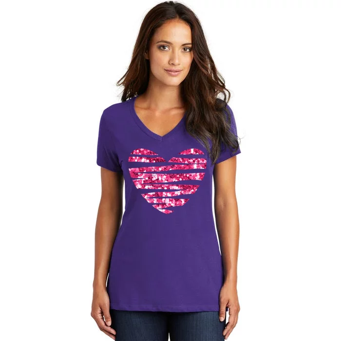 Pink Glitter Heart Cute Gift Women's V-Neck T-Shirt