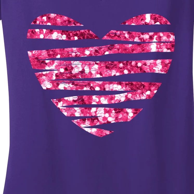 Pink Glitter Heart Cute Gift Women's V-Neck T-Shirt