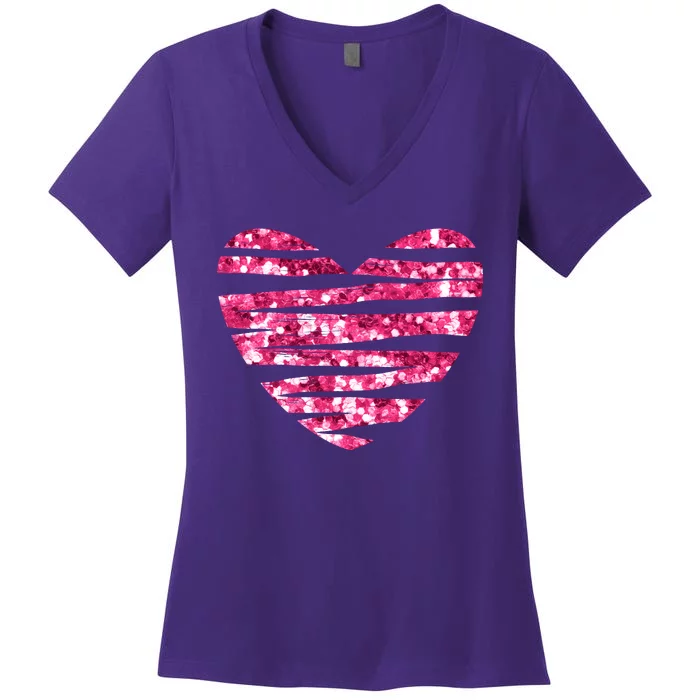 Pink Glitter Heart Cute Gift Women's V-Neck T-Shirt