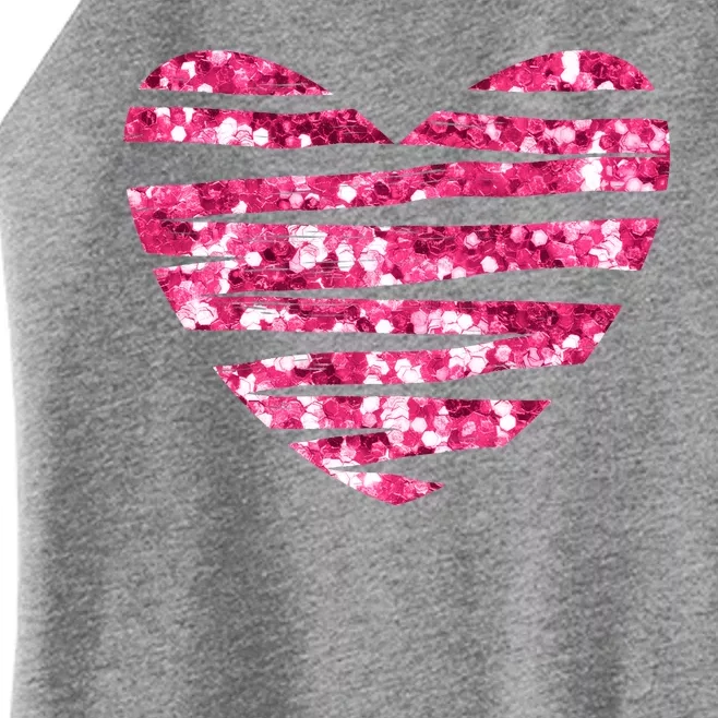 Pink Glitter Heart Cute Gift Women’s Perfect Tri Rocker Tank