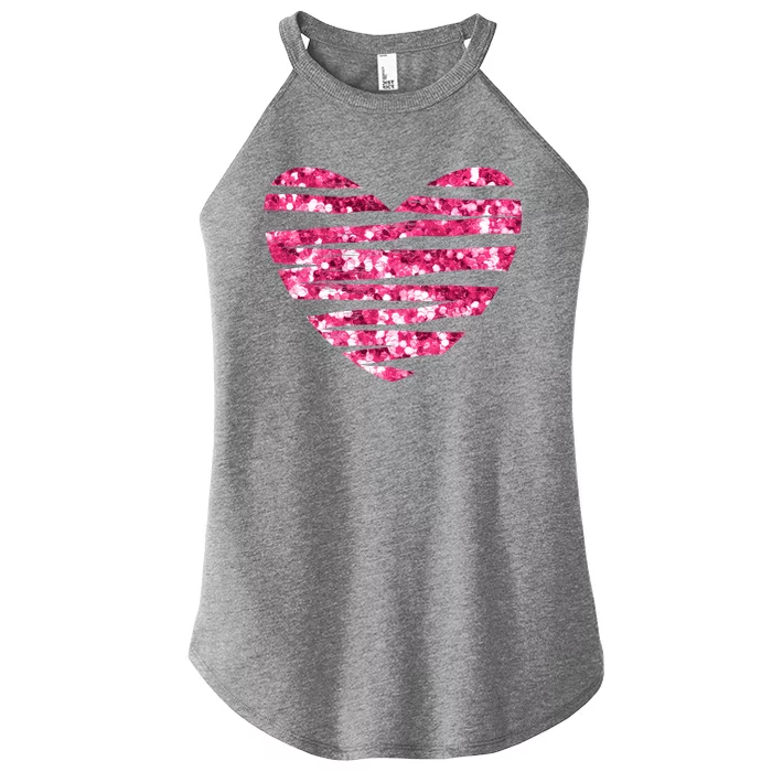 Pink Glitter Heart Cute Gift Women’s Perfect Tri Rocker Tank