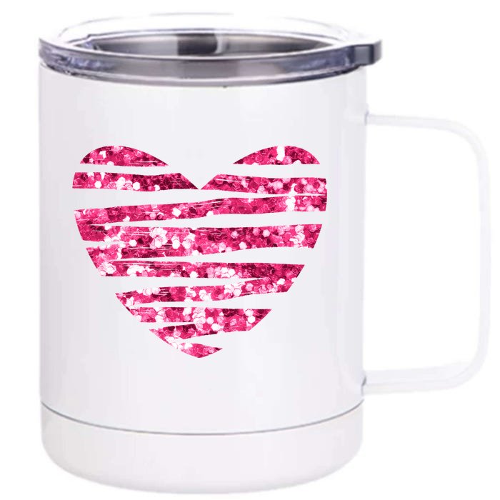 Pink Glitter Heart Cute Gift Front & Back 12oz Stainless Steel Tumbler Cup