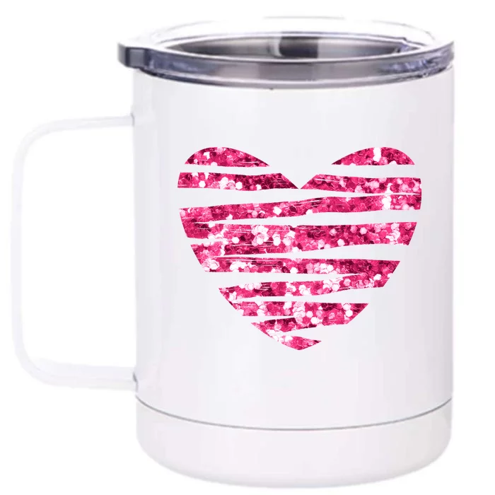 Pink Glitter Heart Cute Gift Front & Back 12oz Stainless Steel Tumbler Cup