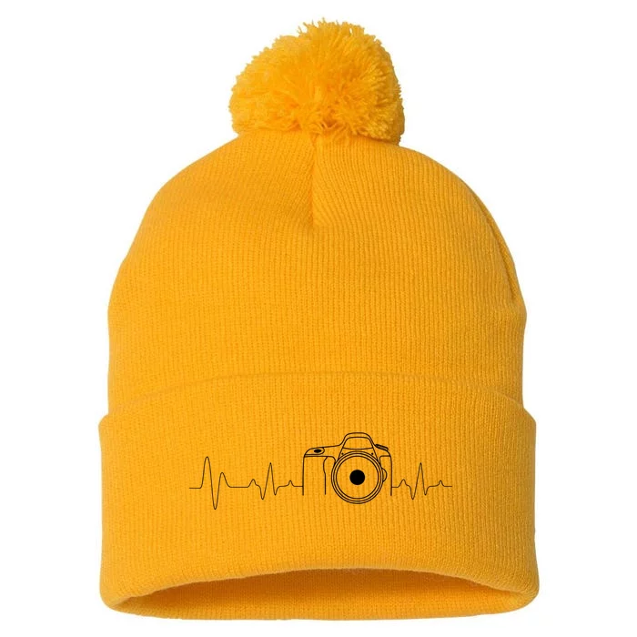 Photographer Gift Idea Heartbeat Photography Camera Pom Pom 12in Knit Beanie