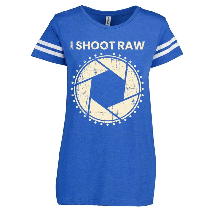 Photographer Gift I Shoot Raw Camera Bezel Retro Funny Gift Enza Ladies Jersey Football T-Shirt