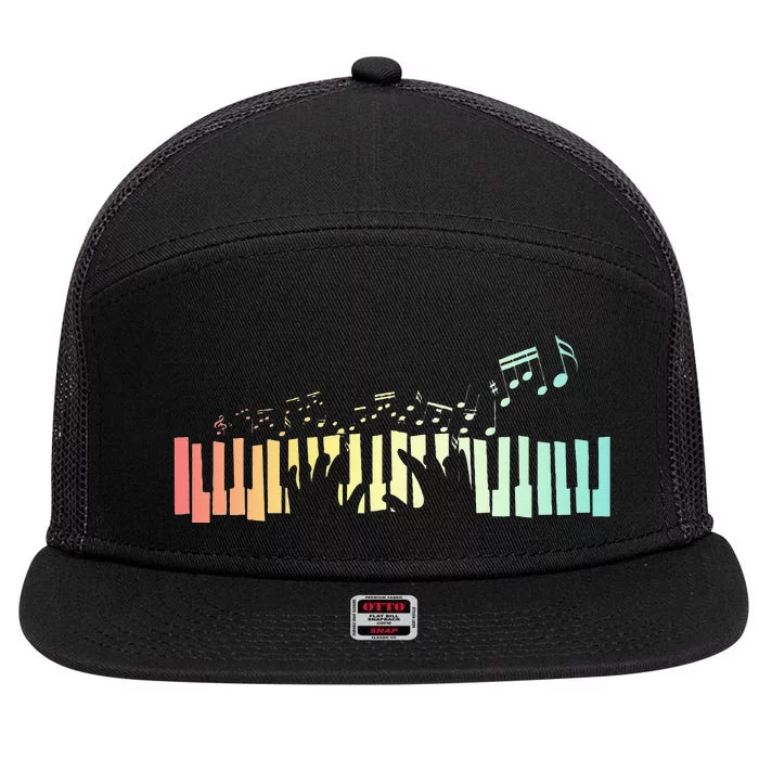 Pianist Gift Idea Keyboards Music Notes Piano 7 Panel Mesh Trucker Snapback Hat